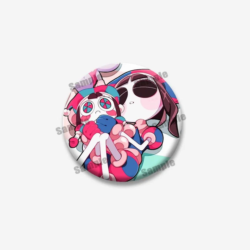 Creative Funny P-Pomni Enamel Pins Cute Cartoon Character Round Brooch DIY Backpack Jacket Collar Badge Jewelry Gifts for Fri