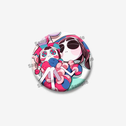 Creative Funny P-Pomni Enamel Pins Cute Cartoon Character Round Brooch DIY Backpack Jacket Collar Badge Jewelry Gifts for Fri