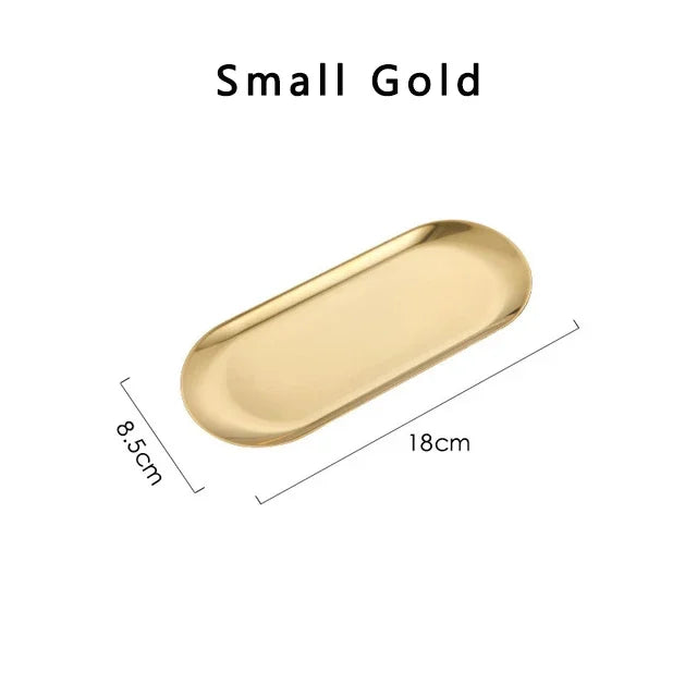 Stainless Steel Gold Dining Plate Dessert Plate Nut Fruit Cake Tray Snack Kitchen Plate Western Steak Kitchen Plate Dish - S 