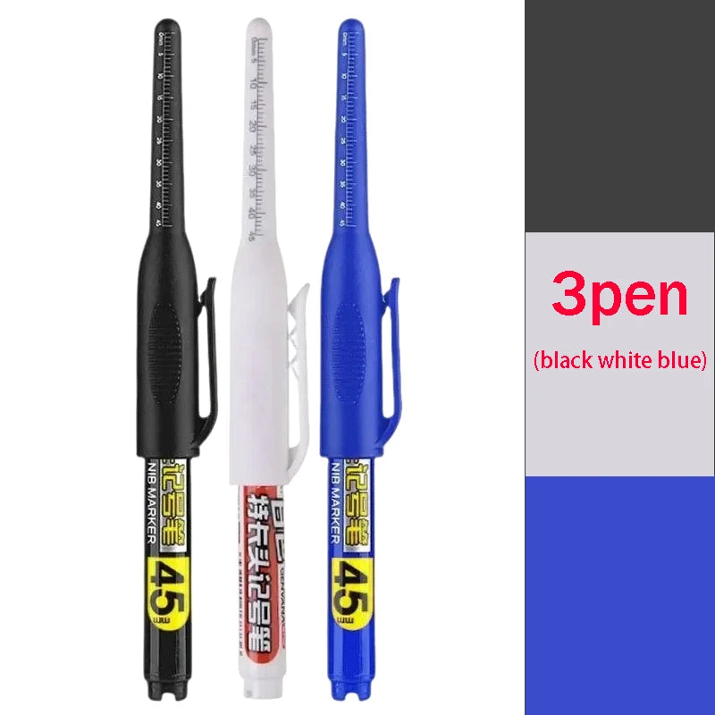 45mm Waterproof Deep Hole Marker Pens Long Nib Head Carpenter Pen White/Black/Blue Ink for Multi-Purpose Woodworking Hand Too