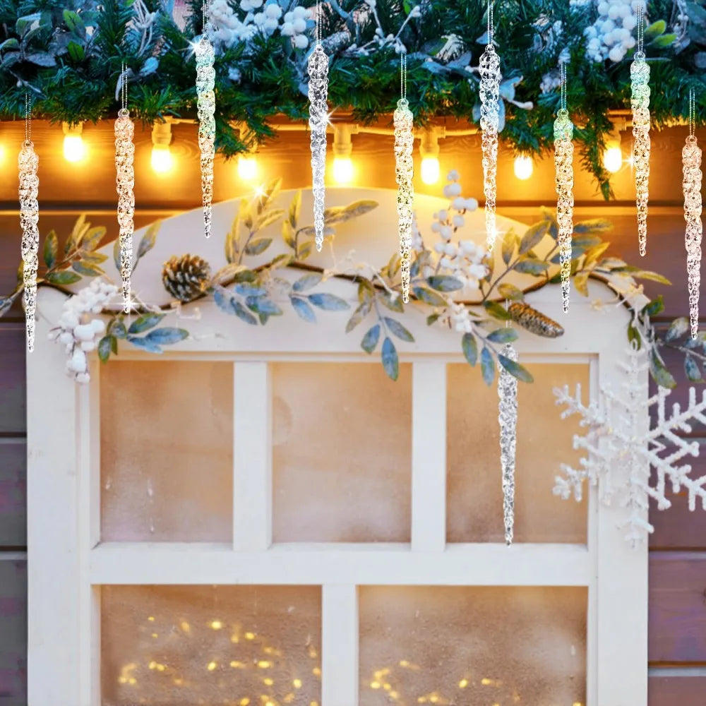 24 pieces of creative Christmas acrylic simulated icicles Christmas tree hanging decorations, suitable for Christmas home dec