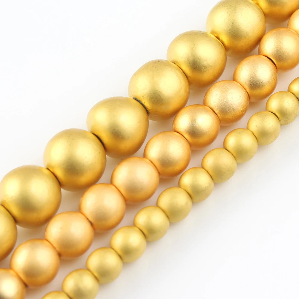 Natural Stones Rhodium Rose Gold Plated Hematite Round Loose Mineral Beads for Bracelet DIY Jewelry Making 15inch 2/3/4/6/8/1