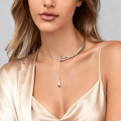 Lariat Y Necklace Choker Asymmetrical Knot Liquid Teardrop Pendant Minimalist Statement Collar Ornaments Jewelry Charms Set