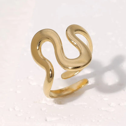 Stainless Steel Irregular Wave Rings for Women Men Creative Gold Color Adjustable Opening Rings Female Statement Jewelry Gift