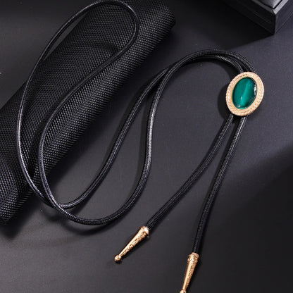 Bolo Tie for Women Men Vintage Crystal Oval Shirt Bowtie Western Cowboy Necktie Luxulry Fashion Jewelry Accessories - Green