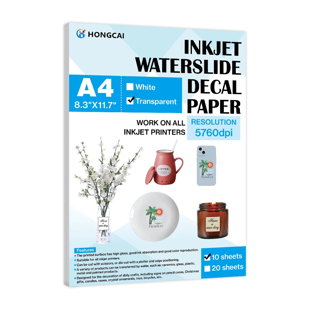 10 Sheets of A4 Inkjet Transfers - , Transparent Color, Compatible with All Inkjet Printers, Glossy Finish - Transparent colo