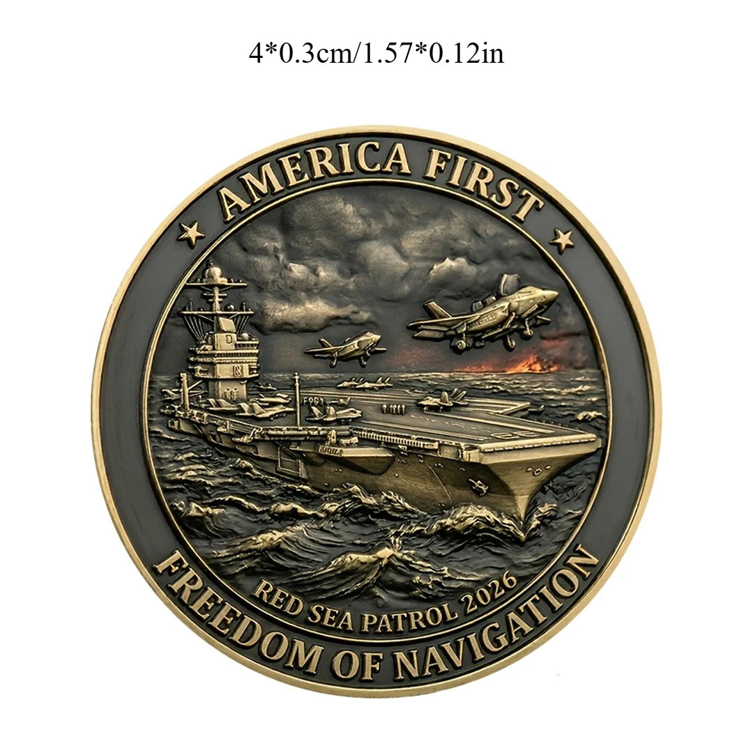 America First Freedom of Navigation Bronze Plated Commemoration Coin Strength Through Deterrence Collection Coin