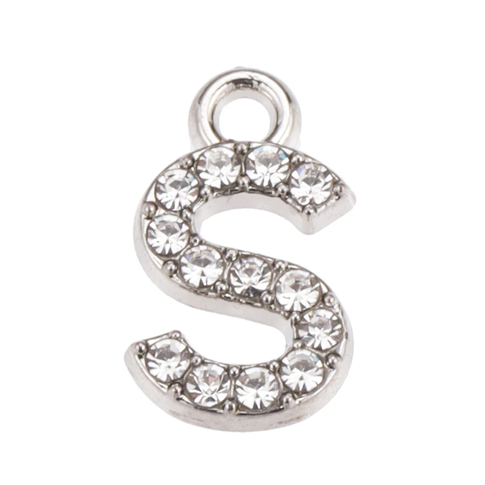 10/26pcs Silver Color Alloy Crystal Mini Alphabet 26 Letter Charms Pendants for Women Necklace Earring Jewelry Accessories - 