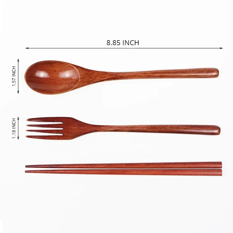 1pc Wooden Chopsticks Fork Spoon Three-piece Set Twine Japanese-style Tableware Kitchen Home Chopsticks Fork Spoon Cutlery Se