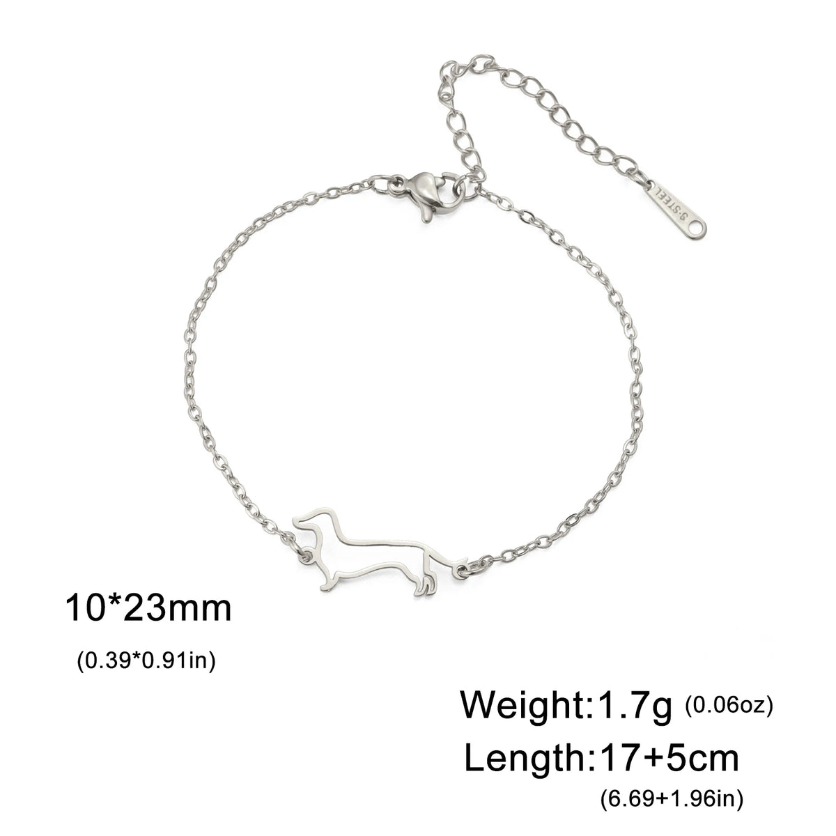 Cute Dachshund Dog Stainless Steel Bracelet for Women's Valentine's Day Commemorative Day Jewelry and Gift - Steel color E