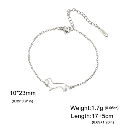 Cute Dachshund Dog Stainless Steel Bracelet for Women's Valentine's Day Commemorative Day Jewelry and Gift - Steel color E