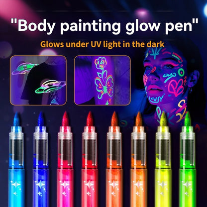 8 Colors/set Neon UV Fluorescent Acrylic Paint Pens, Paint Markers, Glow in The Dark Bright DIY Luminous Marker Pen Art Suppl