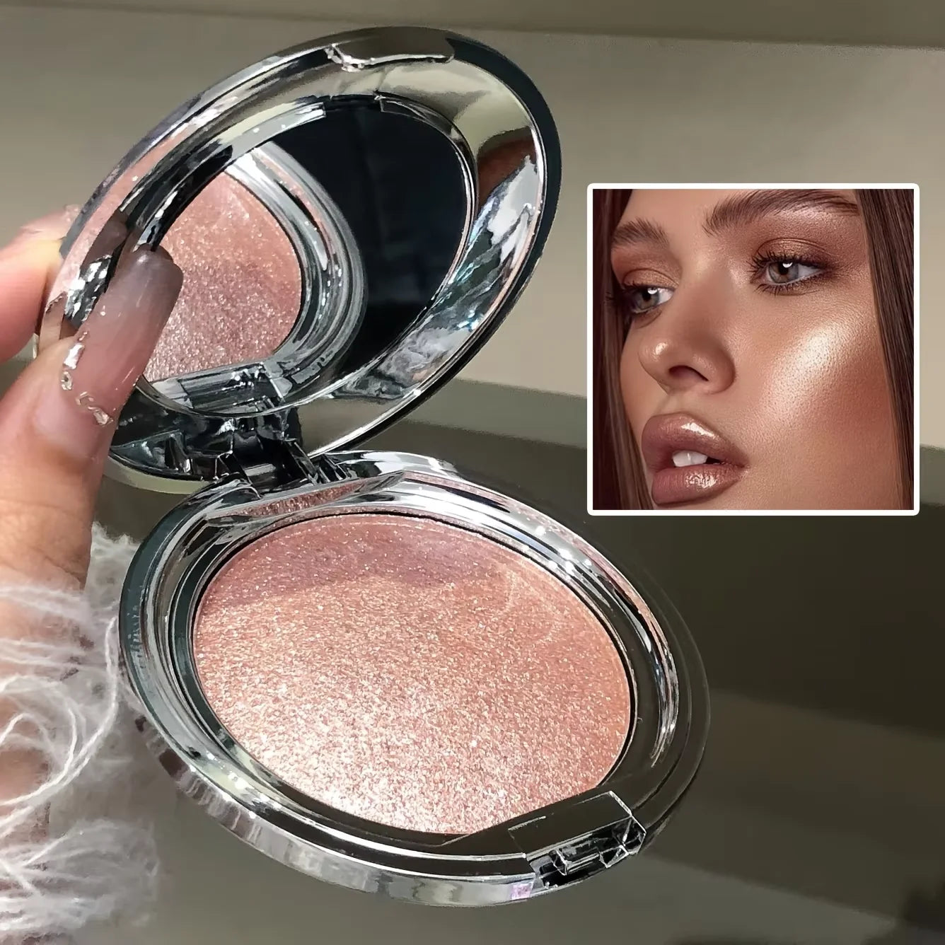 Monochrome Highlighter Cream, Facial Brightening, Diamond Sparkle, Shimmer, Pearlescent Mashed Potato Texture, Long-Lasting, 