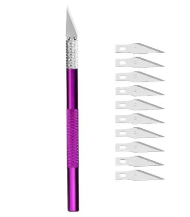 Engraving Cutter with Blade Metal Handle, Craft Carving, Sculpture Paper, Non-Slip Knife, DIY Repair, Leather Tools - PURPLE