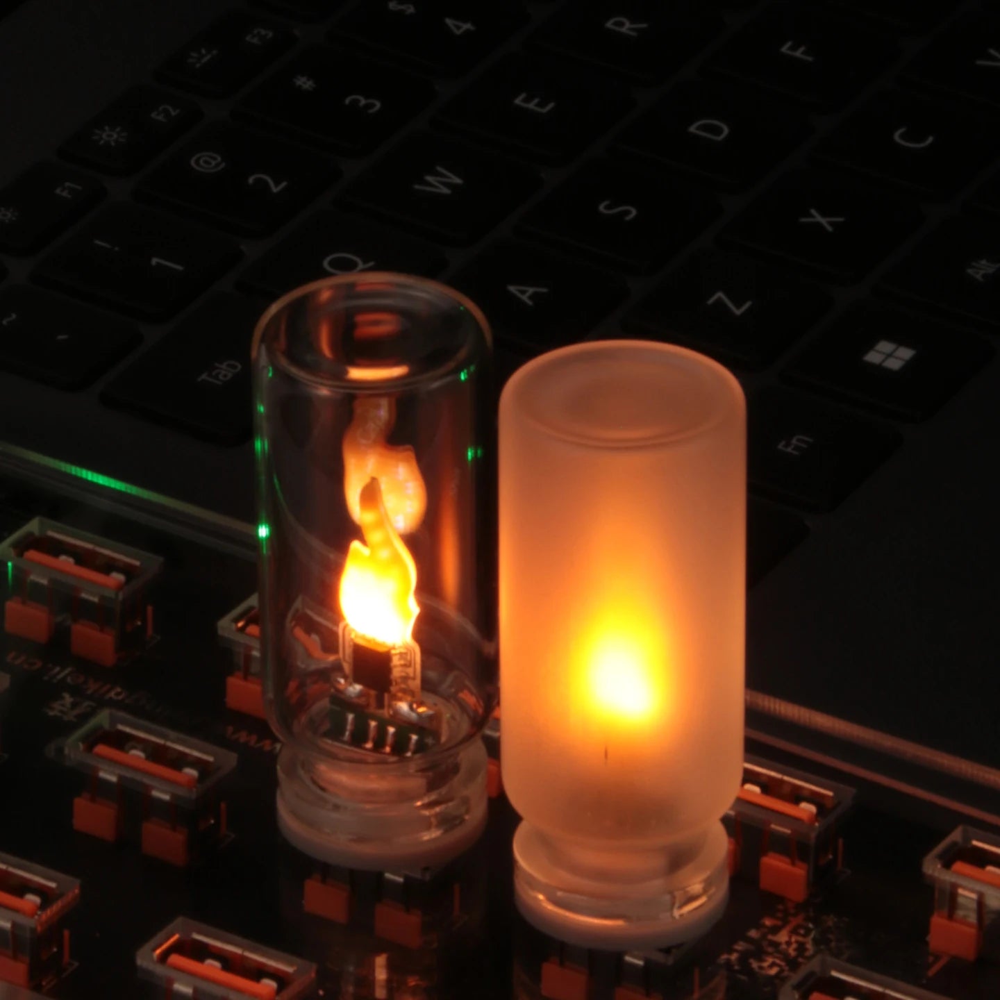 USB Flame Flickering LED Frosted Clear Glass Candle Night Light Simulated Flame