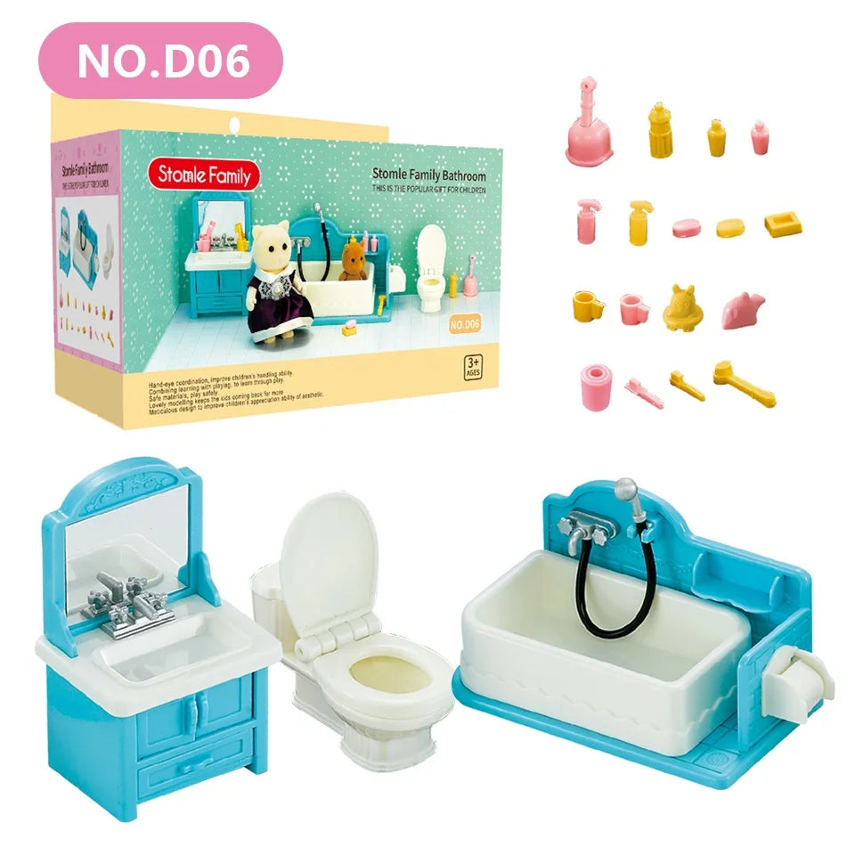 1:12 Miniature Furniture Forest Family Kitchen Toy Dining Table Dollhouse Accessories Bathroom Pretend Play For Girl Gifts To