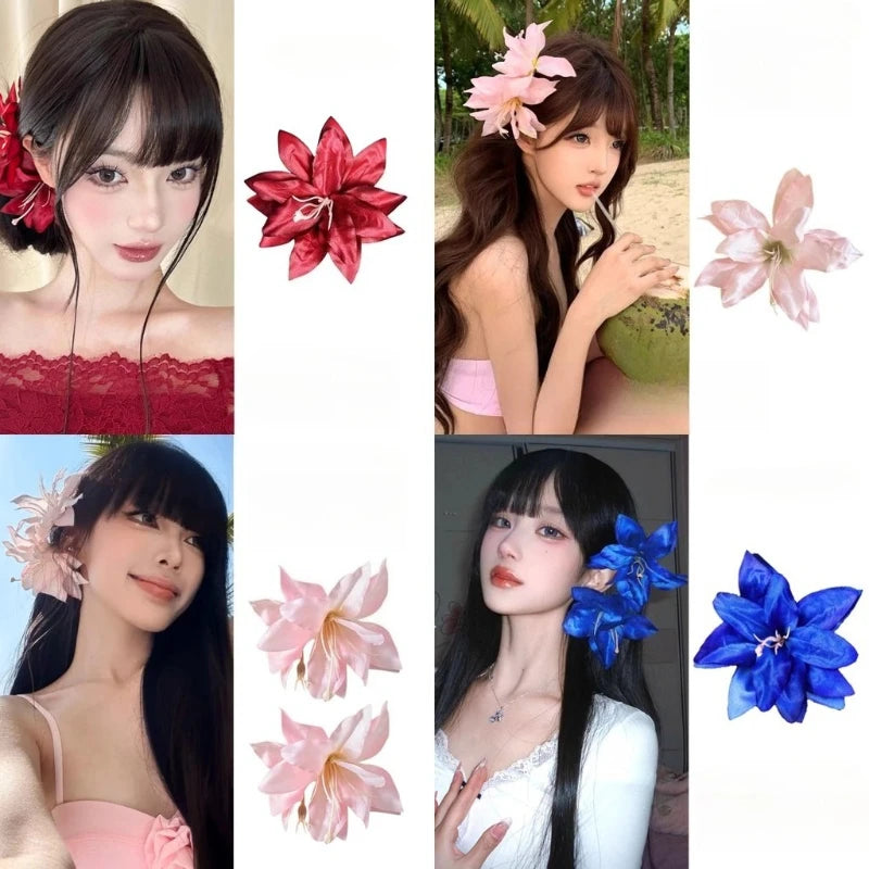 Retro Lily Flower Hairpin Valentine Headwear Girl Aesthetic Side Clip Hair Accessories Artificial Floral Hair Clip Festival G
