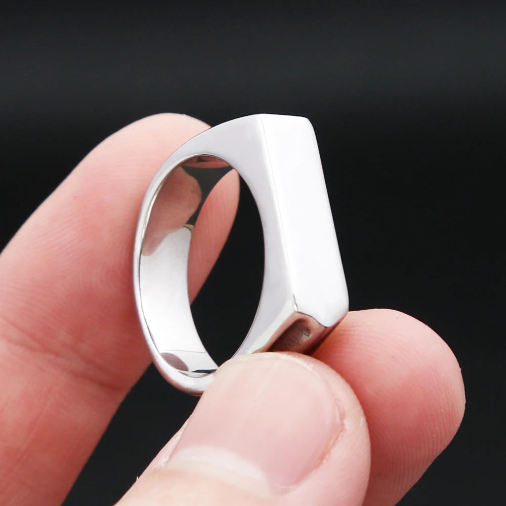 Fashion 316L Stainless Steel Simple Rings For Men Women Punk Hip Hop Square Band Flat Top Signet Ring Charm Party Jewelry Gif