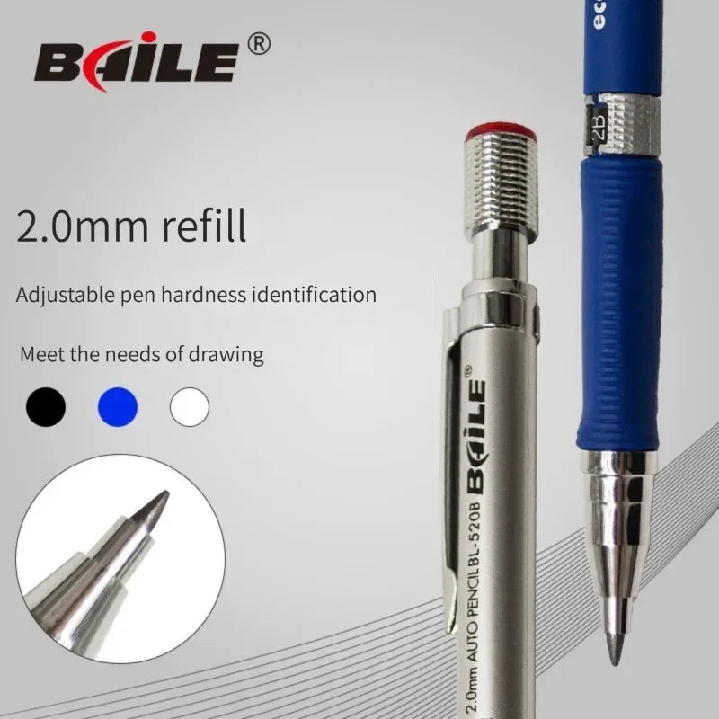Mechanical Pencil Set 2.0 mm with 2B Black/Colors Lead Refill For Writing Sketching Art Drawing Painting School Automatic Pen