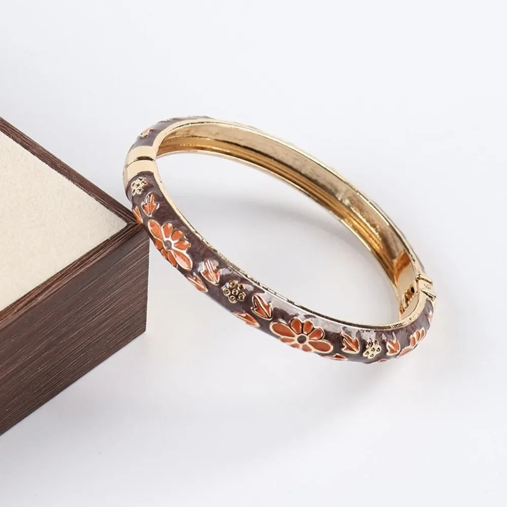 Traditional Vintage Cloisonne Bangle Chinese Classic Hollow Out Flower Bangle Vintage Ethnic Women's Hand Bracelet Jewelry Gi