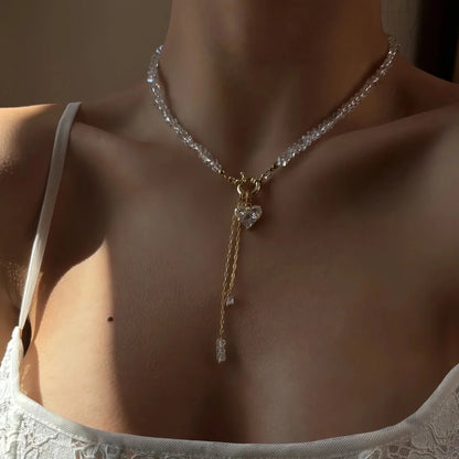 Fashion Vintage Black Geometric Crystal Chain Zircon crystal Heart-shaped Pendant Necklace For Women Female Boho Jewelry Neel