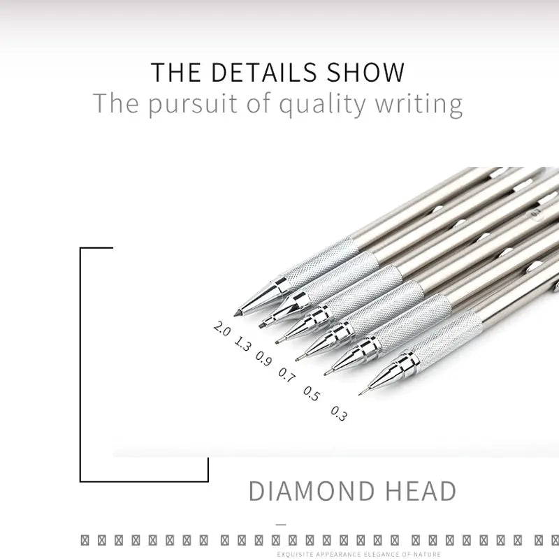 Mechanical Pencil Set 0.3 0.5 0.7 0.9 1.3 2.0mm Full Metal Art Drawing Painting Automatic Pencil with Leads Office School Sup