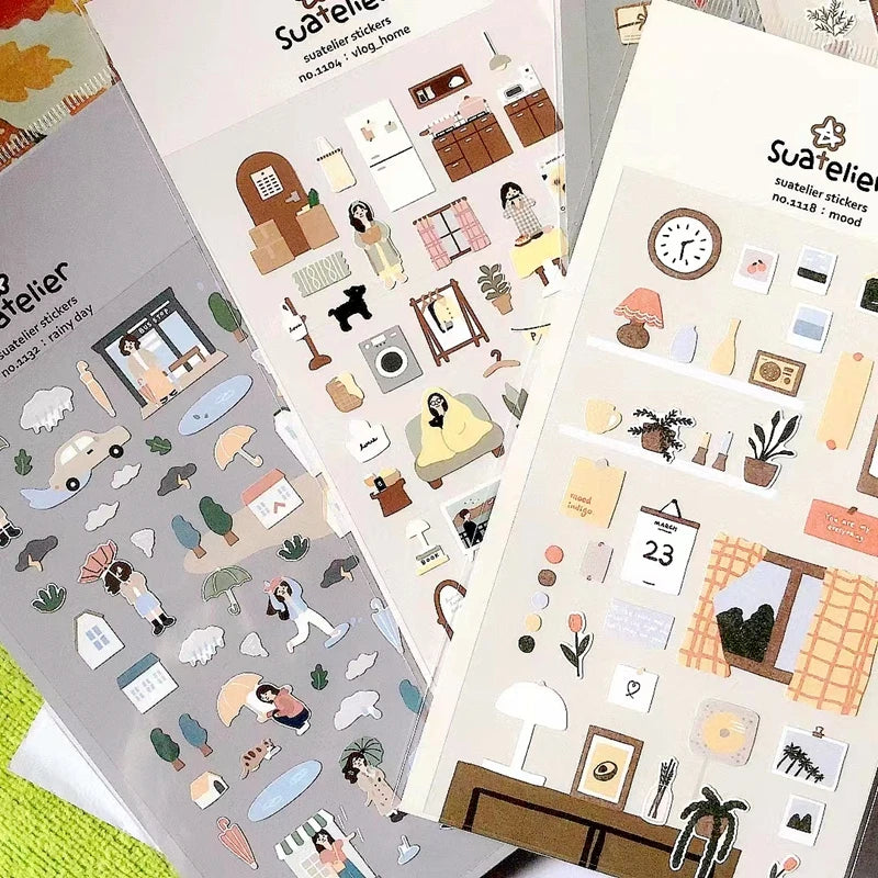 Korean Suatelier Stickers Cute Home Style Scrapbooking DIY Junk Journal Diary Stationery Deco Sticker Handiwork Craft Supplie