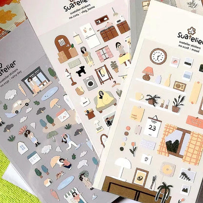 Korean Suatelier Stickers Cute Home Style Scrapbooking DIY Junk Journal Diary Stationery Deco Sticker Handiwork Craft Supplie