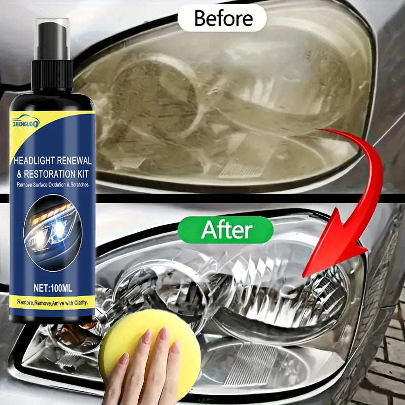 100ml Ceramic Headlight Restoration Spray, Premium Car Headlight Repair Tool - Removes Yellowing and Oxidation, Restores Clar