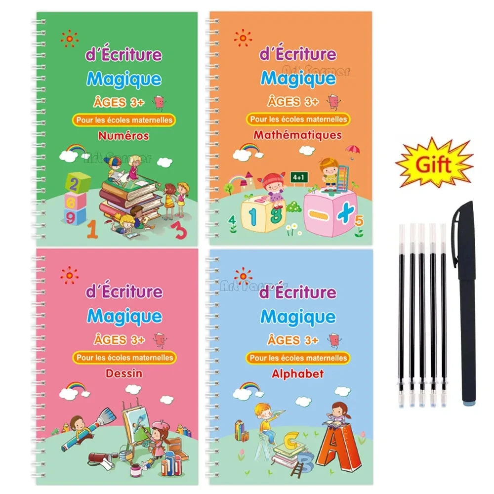 4 Books Magic Writing Copybook In Spanish Calligraphy Notebook Montessori Reusable Educational Calligraphic Letter Practice -