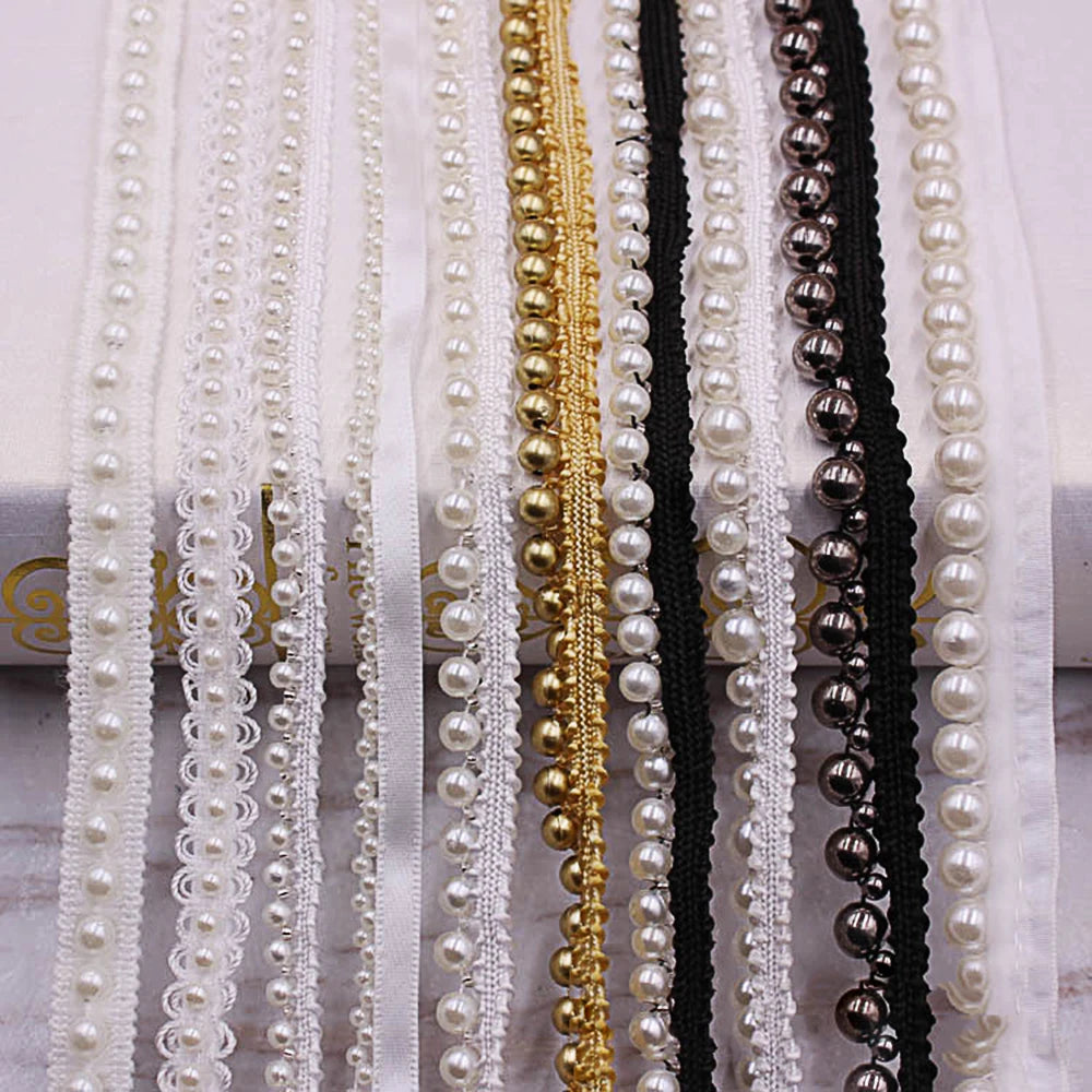 1yard/lot White black Pearl Bead lace Ribbon Tape lace fabric Trim Ribbons for DIY Sewing Garments Handmade Clothing Accessor