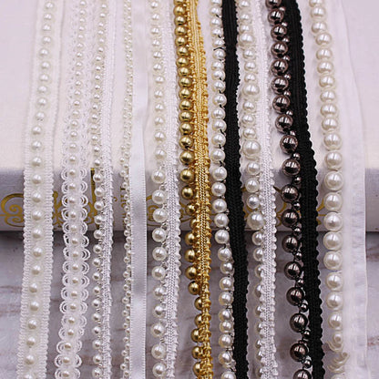 1yard/lot White black Pearl Bead lace Ribbon Tape lace fabric Trim Ribbons for DIY Sewing Garments Handmade Clothing Accessor