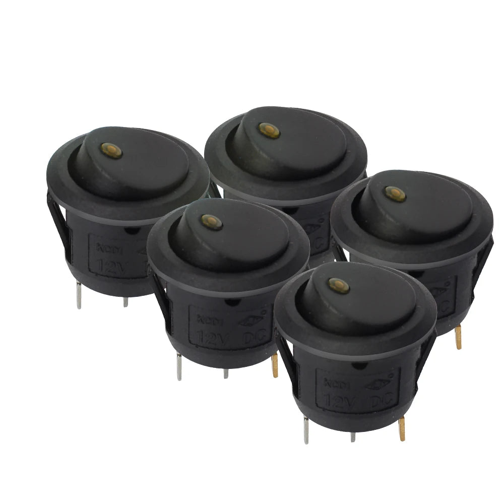 5 Pieces Car Pushbutton Switch 12V ON/OFF Luminescence Toggle Switches Round Rocker Dot Switch LED Light Waterproof - 20MM Ye