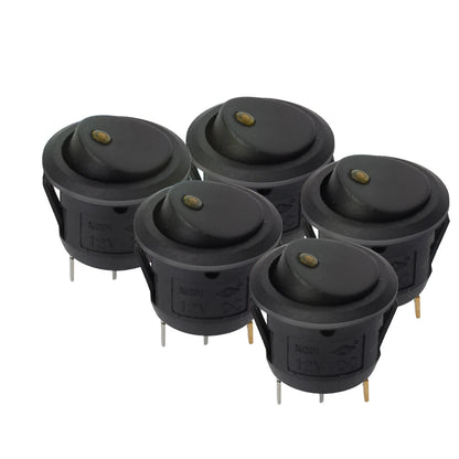 5 Pieces Car Pushbutton Switch 12V ON/OFF Luminescence Toggle Switches Round Rocker Dot Switch LED Light Waterproof - 20MM Ye