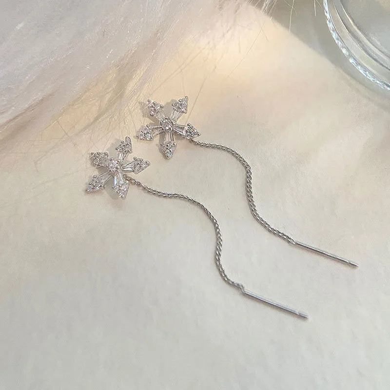 Trendy Long Wire Tassel Thread Chain Climb Star Heart Beads Pendants Drop Earrings women's Straight Hanging Earings Jewelry