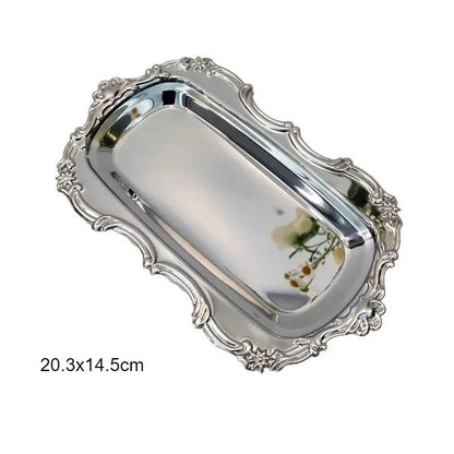 Vintage Embossed Silver Tray Serving Platter For Desserts Jewelry Storage Organizer Snack Plate Dining Table Decoration - Sty