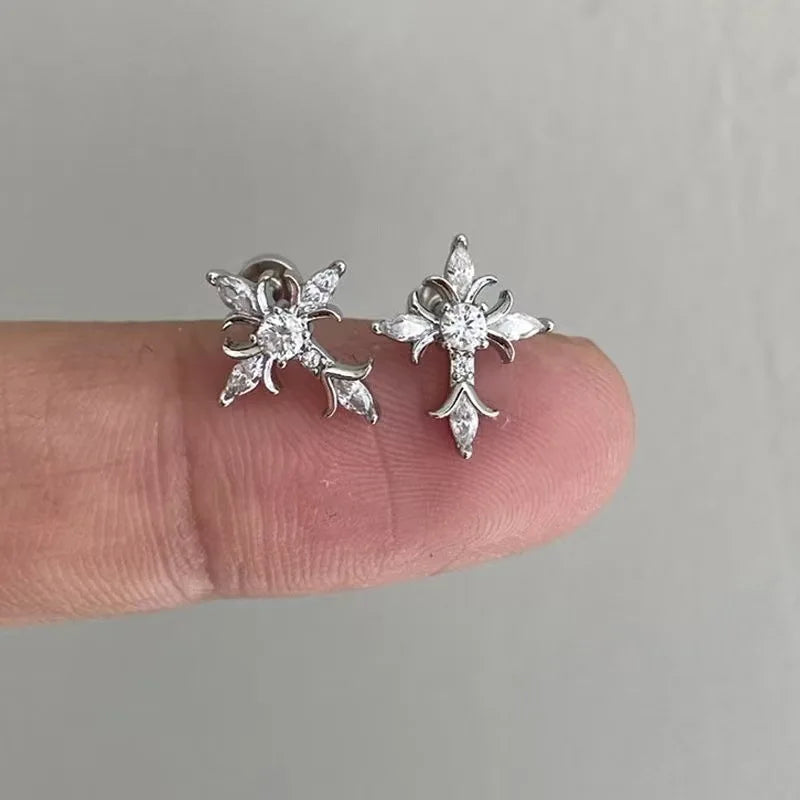 Shiny Rhinestone Zircon Cross Earrings For Women Korean Fashion Stainless Steel Earring Daily Birthday Party Y2K Jewelry Gift