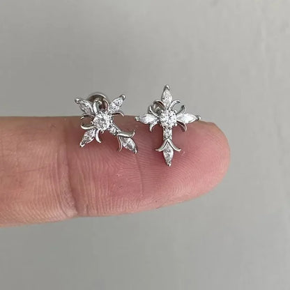 Shiny Rhinestone Zircon Cross Earrings For Women Korean Fashion Stainless Steel Earring Daily Birthday Party Y2K Jewelry Gift