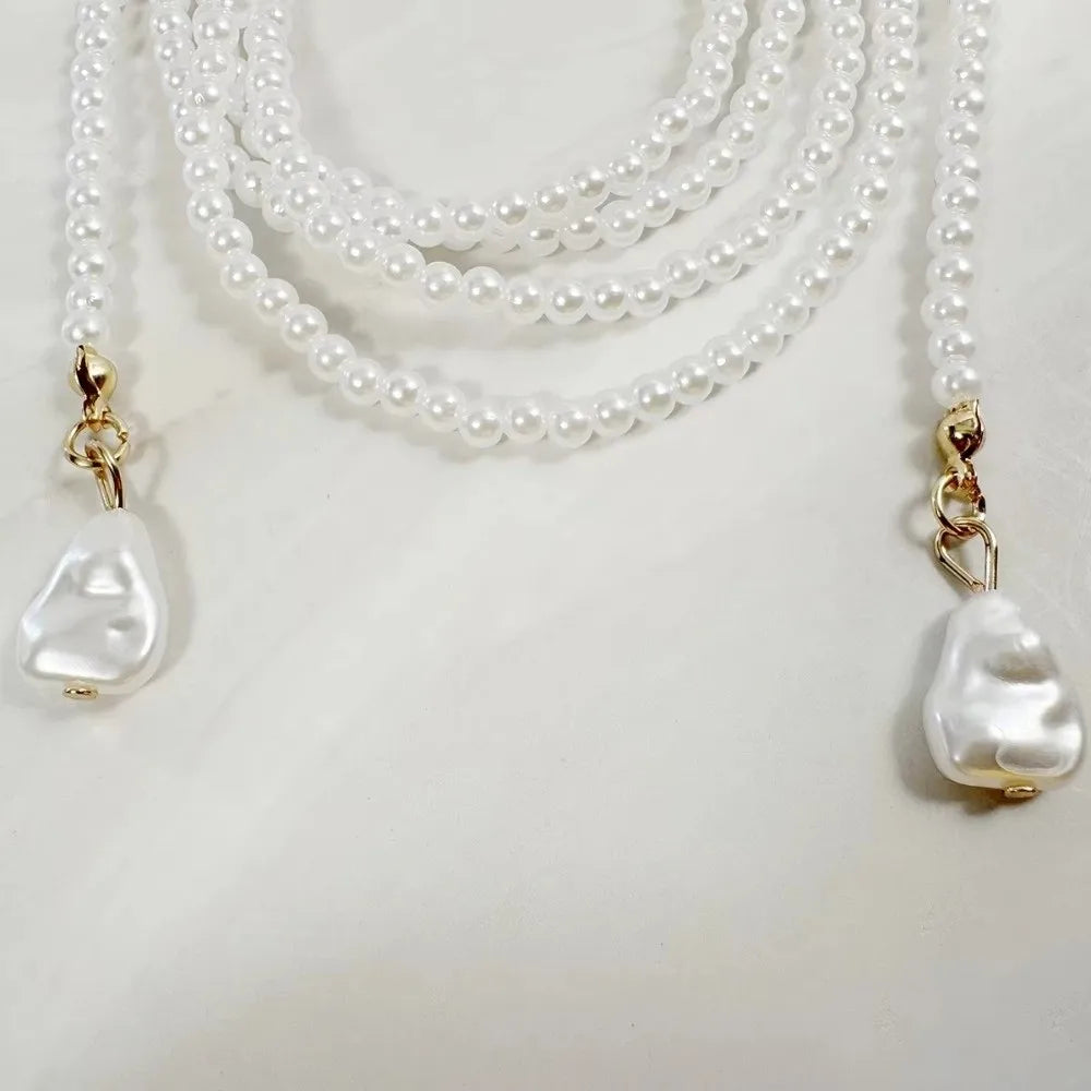 Imitation Pearl Pearl Lariat Necklace Teardrop Pendant Long Chain Length Multi Layer Necklace Multi Layer Design Elegant Styl