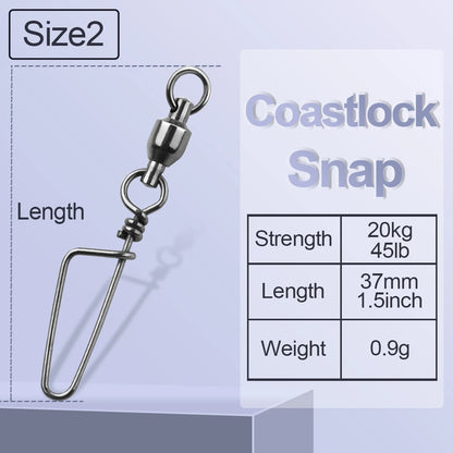 FishTrip Fishing Snap Swivels Ball Bearing Swivels with Stainless Steel Coastlock Snap Corrosion Resistant Black Nickel Coati