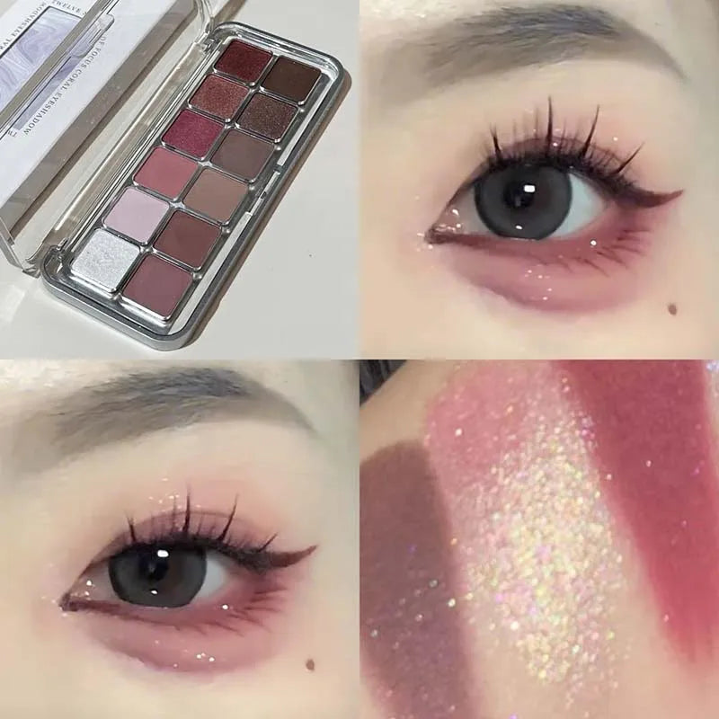 Sexy Rose Wine Red Brown Glitter Eyeshadow Saturation Soft Matte Grey Pink 12 Color Eye Shadow Makeup Palette Eye Contour Mak