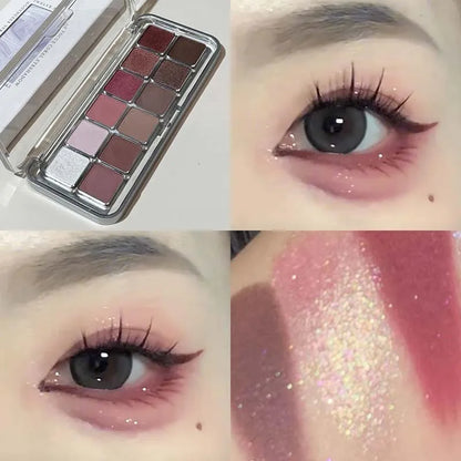 Sexy Rose Wine Red Brown Glitter Eyeshadow Saturation Soft Matte Grey Pink 12 Color Eye Shadow Makeup Palette Eye Contour Mak