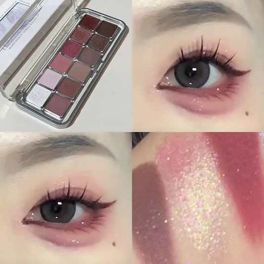 Sexy Rose Wine Red Brown Glitter Eyeshadow Saturation Soft Matte Grey Pink 12 Color Eye Shadow Makeup Palette Eye Contour Mak