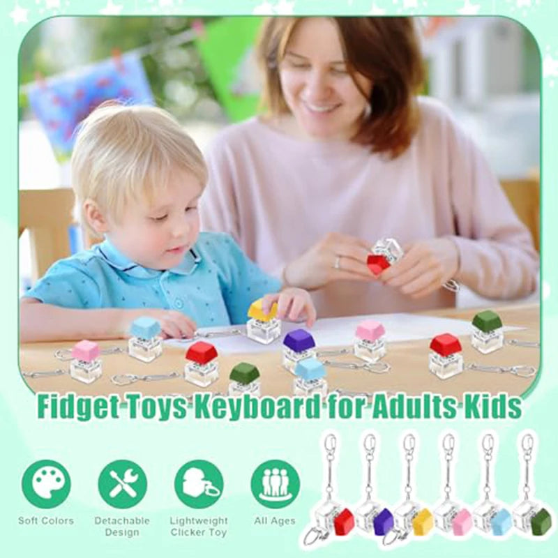 1/4/9Keys Finger Button Mechanical Keyboard Keycaps Keychain Fidget Toys Decompression Stress Relief Keyboard Clicker Kids To