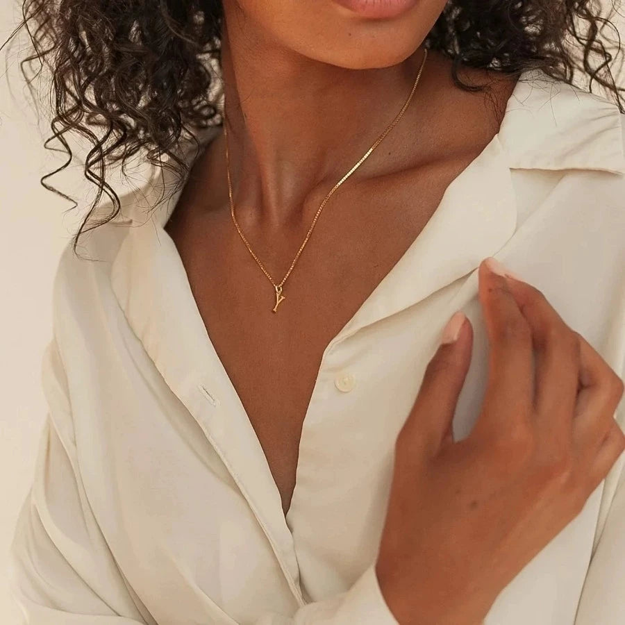 A-Z Initial Necklace 18K Gold Plated Necklace Cute Letter Stainless Steel Necklace for Women - Y