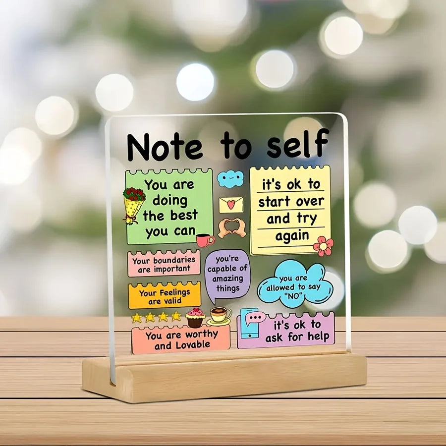 Decorative Sign with Wooden Base Inspirational Acrylic Positive Affirmation Self-love Reminder School Colorful Encouraging No