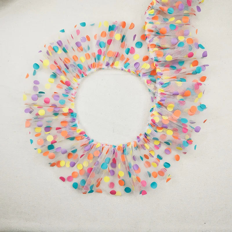 Cartoon colorful dots smocked white lace DIY children's clothes skirt toy doll apron cat dog scarf hand craft sewing accessor