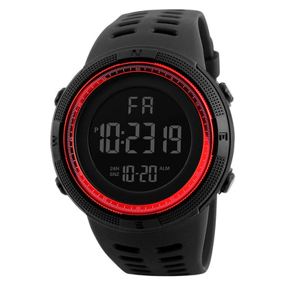 Men Digital Sports Watch Waterproof Casual Luminous Stopwatch Alarm Simple Army Watch for Running Climbing Fishing - Red