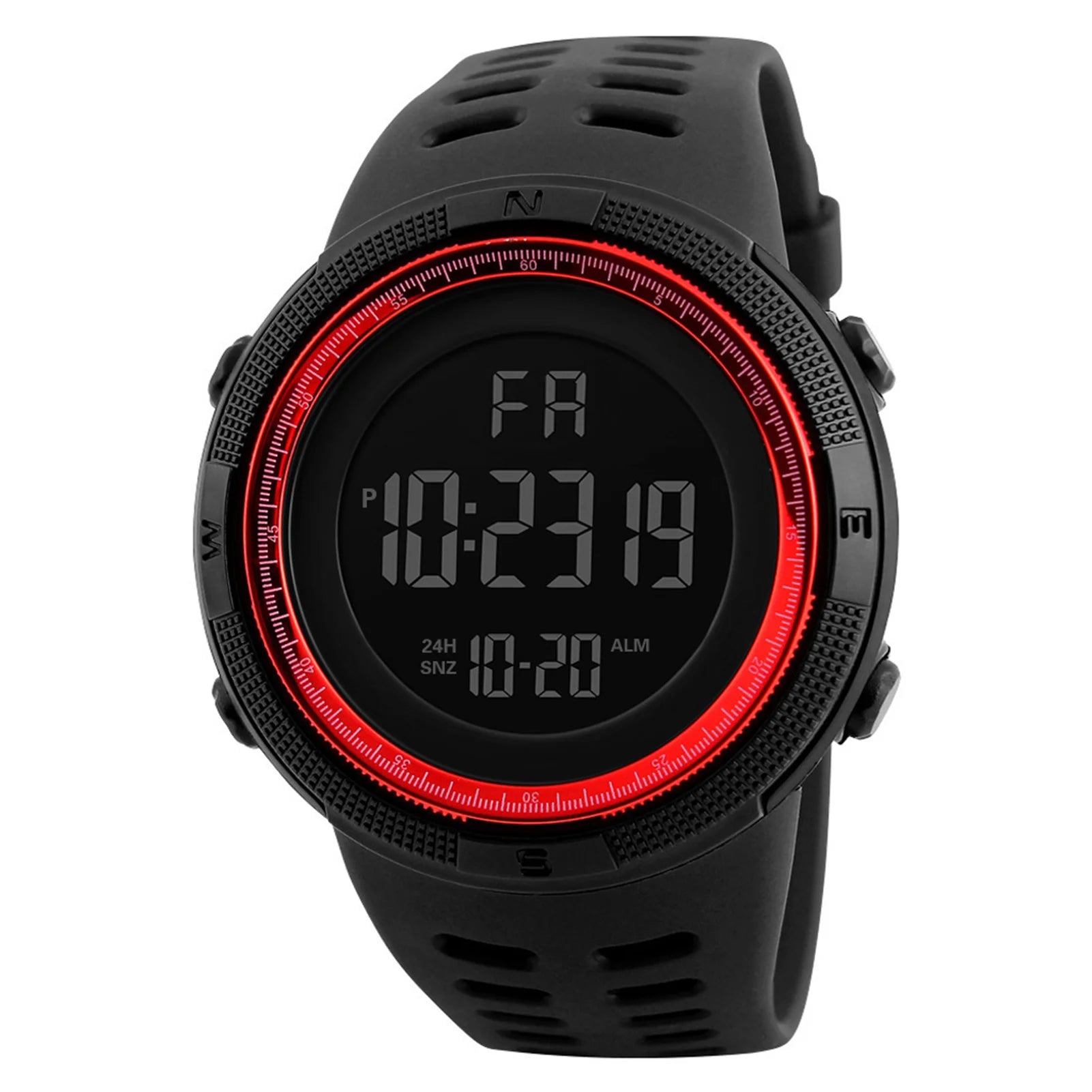 Men Digital Sports Watch Waterproof Casual Luminous Stopwatch Alarm Simple Army Watch for Running Climbing Fishing - Red