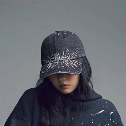 2 Styles Washed Cotton Baseball Cap With Printed Distressed Soft Top Denim Hat Vintage Hat For Men & Women